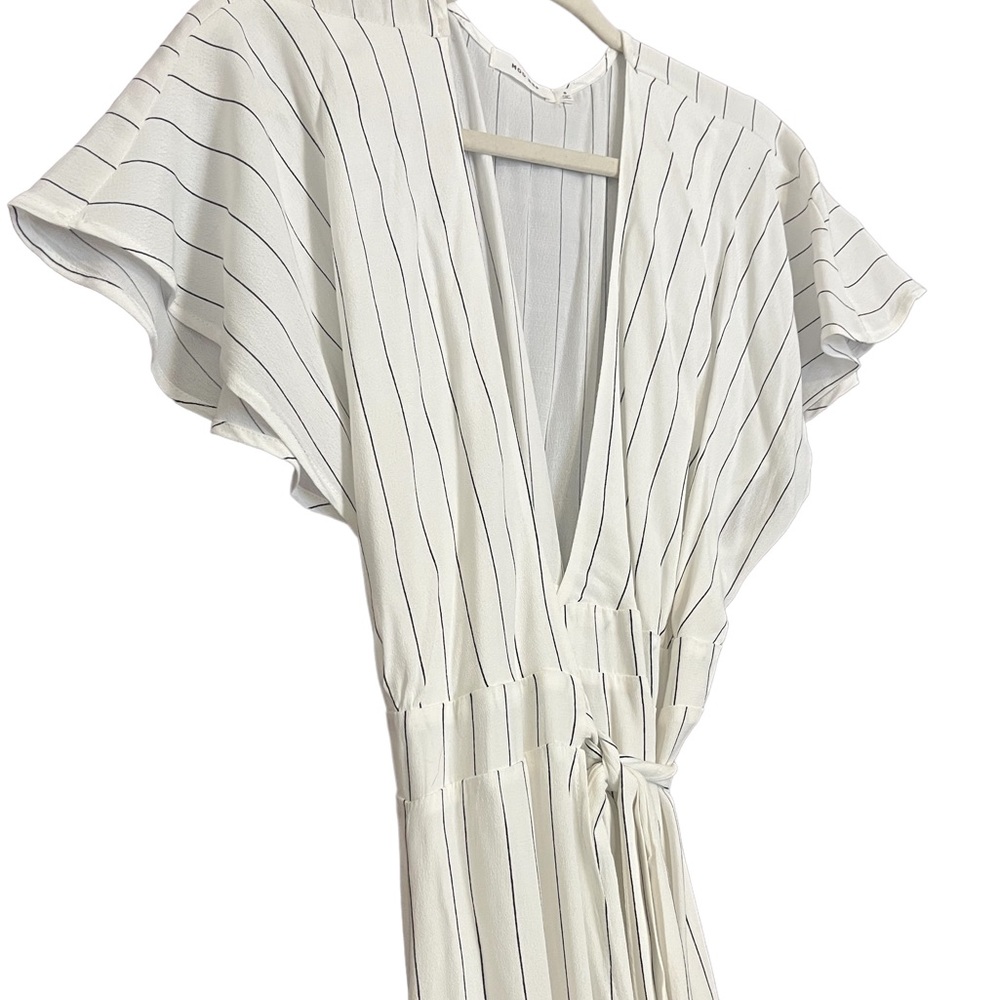 Mid Length Off White with Black Stripes Wrap Dress
